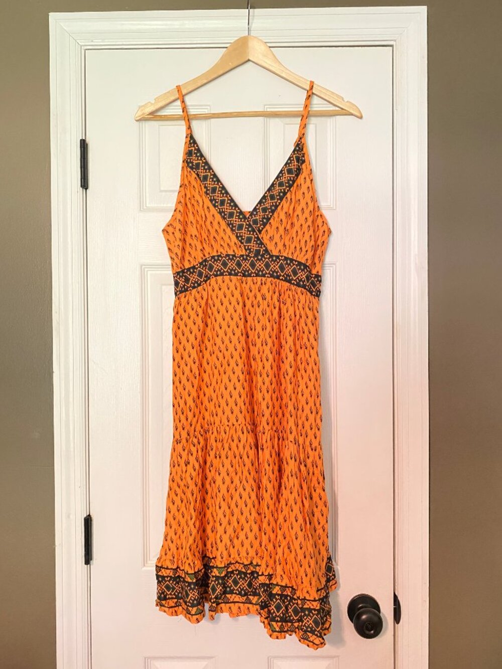 Kings Road - Soft Orange Boho Sundress - Rayon Spaghetti Strap Midi Dress - L